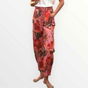 Farm Rio Esperanza Pant Women's XS Pink Rose Floral Cargo Tropical Resort Summer